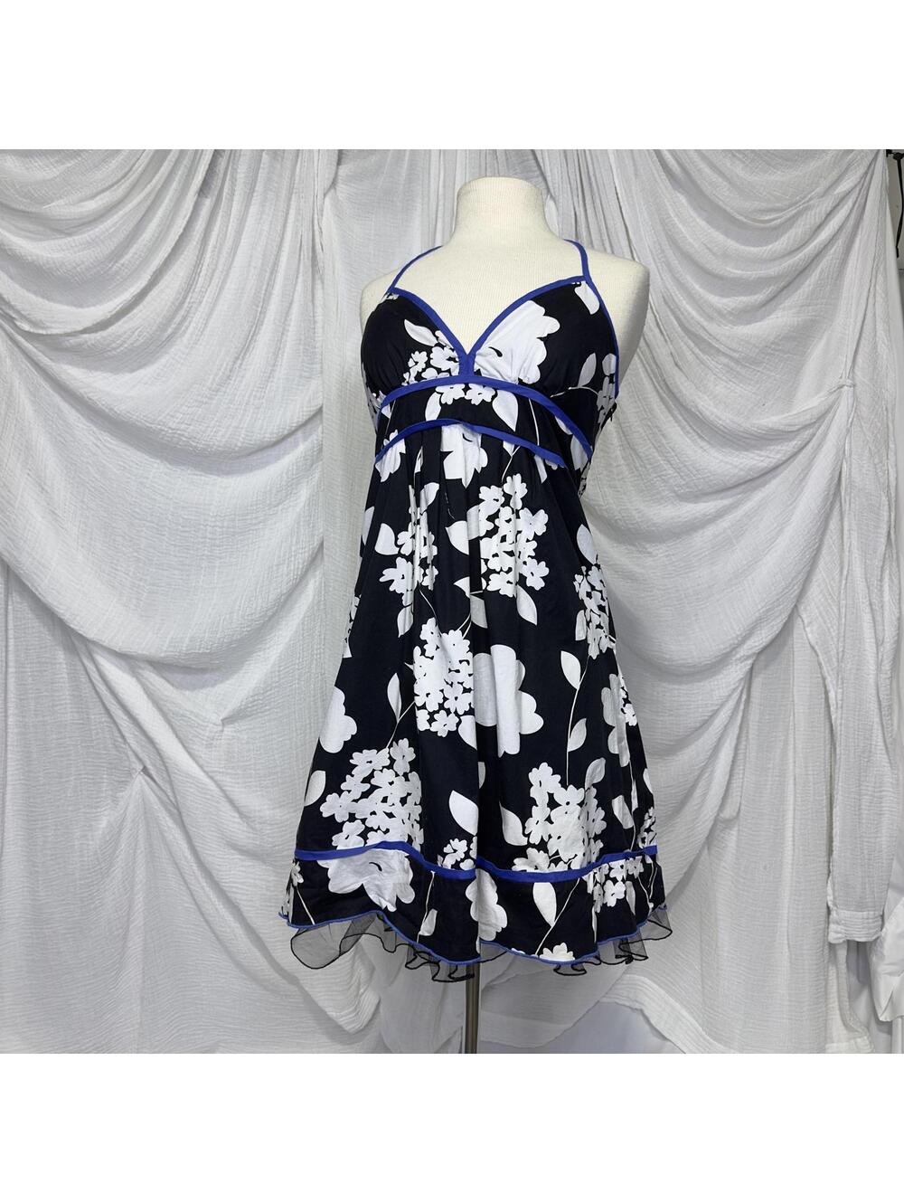 Y2K Preppy Black & White Floral Mini Dress